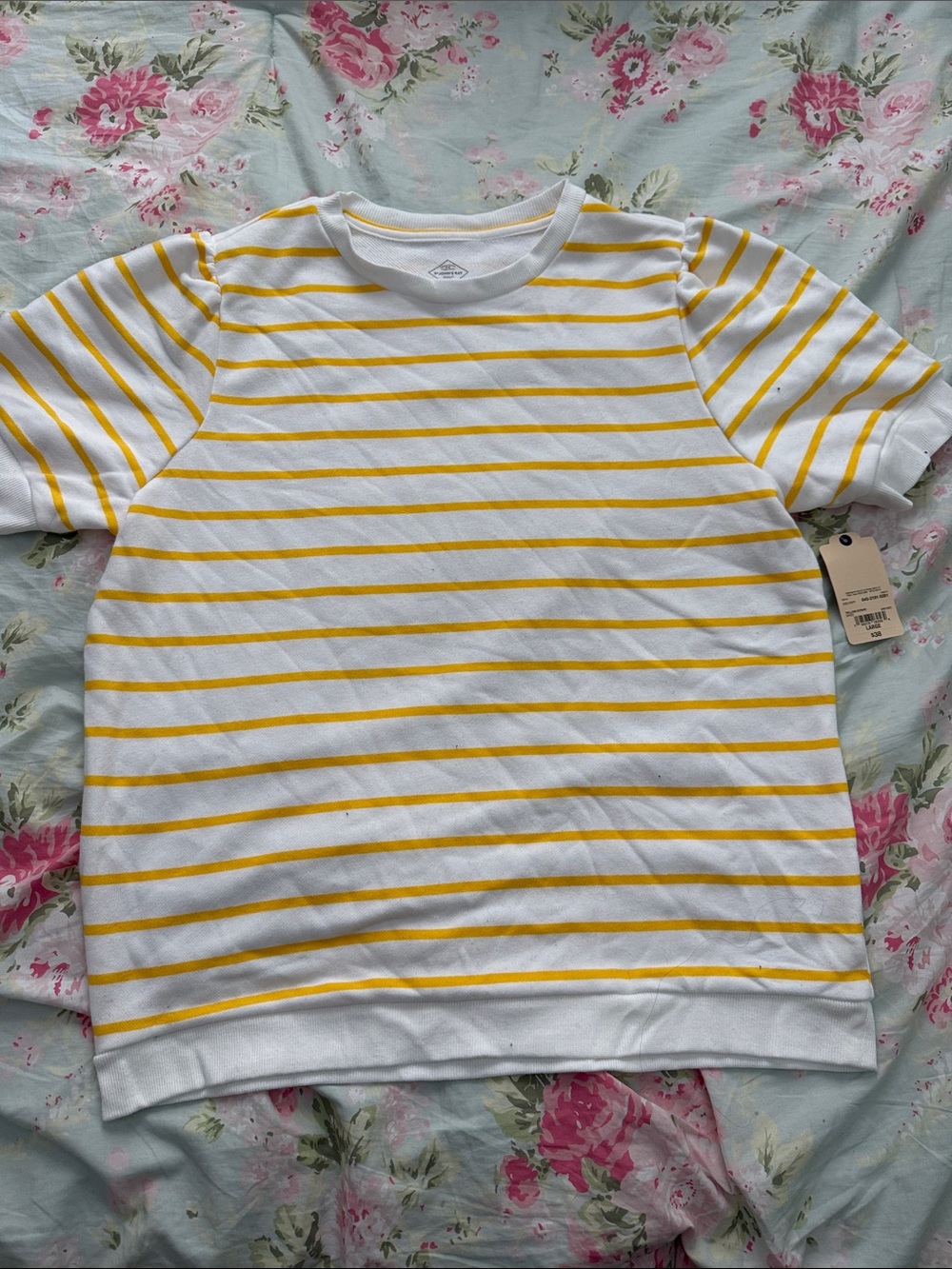 St. John's Bay White Tee with Yellow Stripes